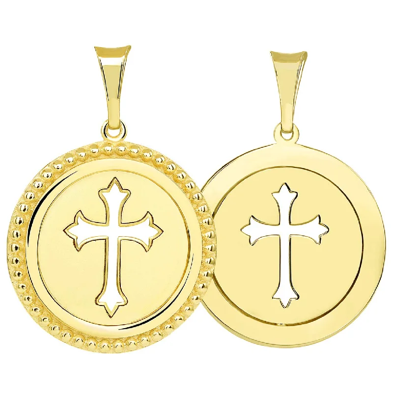 women infinity diamond necklaces -14k Yellow Gold Reversible Open Christian Cross Medallion Pendant