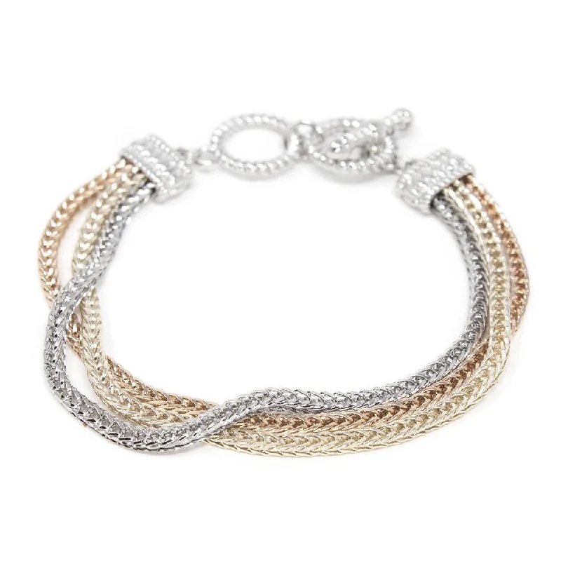 women vintage bracelets -Three Row Foxtail Chain 3 Tone Bracelet