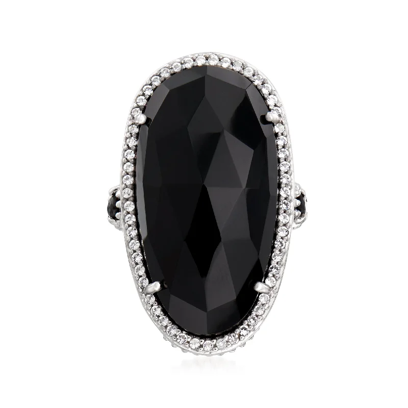 women engagement rings -Ross-Simons Black Onyx, Black Spinel and . White Topaz Cocktail Ring in Sterling Silver