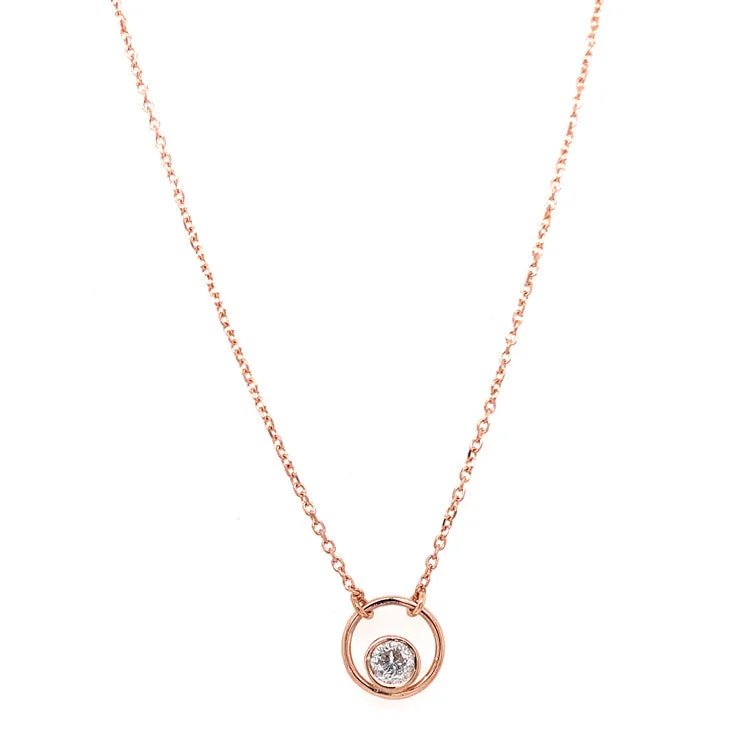 women birthstone pendant necklaces -Diamond & Rose Gold Petite Circle Necklace- "Electra"