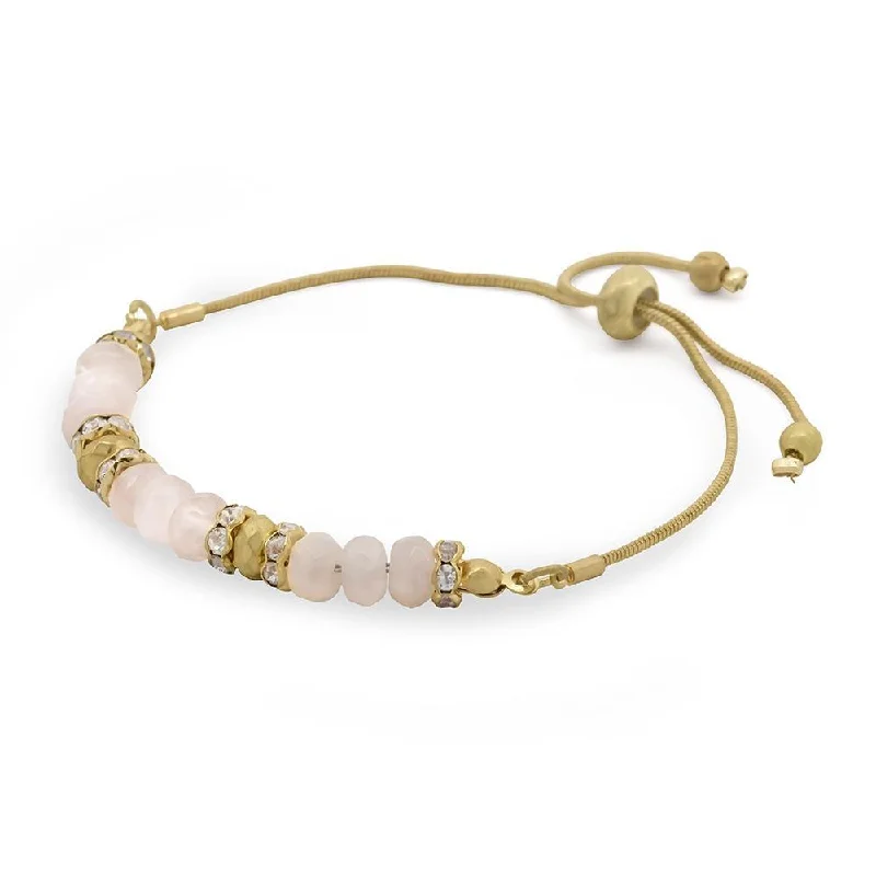 women thin bracelets -Light Pink Semi Precious Stone Adjustable Bracelet Gold Tone