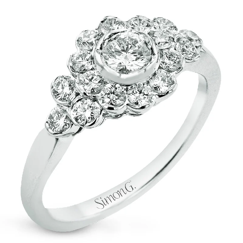 solitaire engagement rings -Round-Cut Halo Engagement Ring In 18k Gold With Diamonds