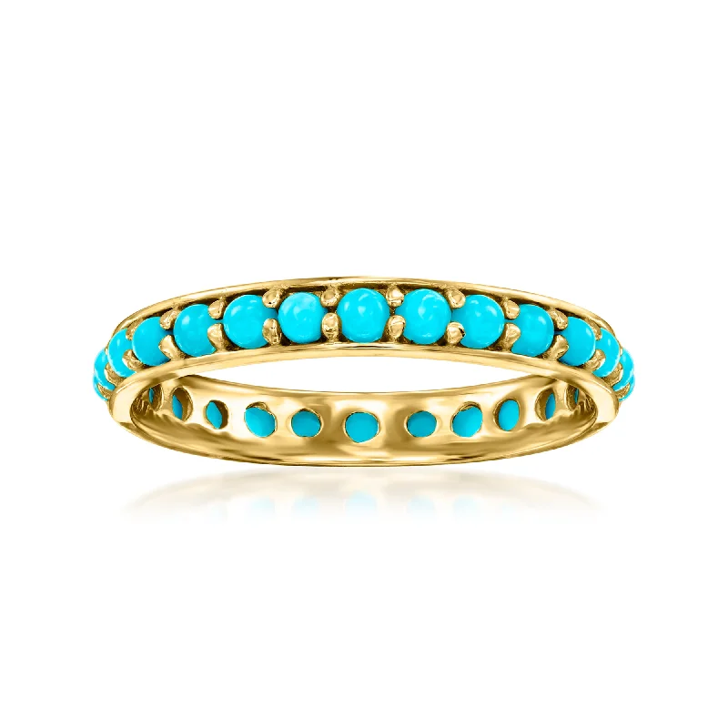 handpicked engagement rings -RS Pure by Ross-Simons Turquoise Eternity Band in 14kt Yellow Gold