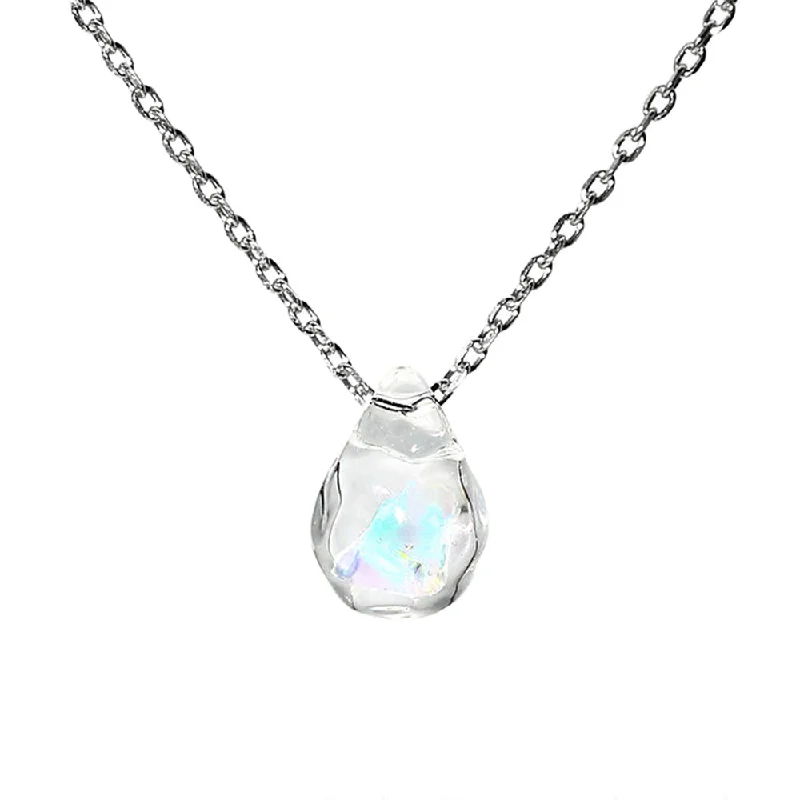 women layered gold necklaces -Petite Gilson Opal in Borosilicate Glass Stainless Steel Necklace