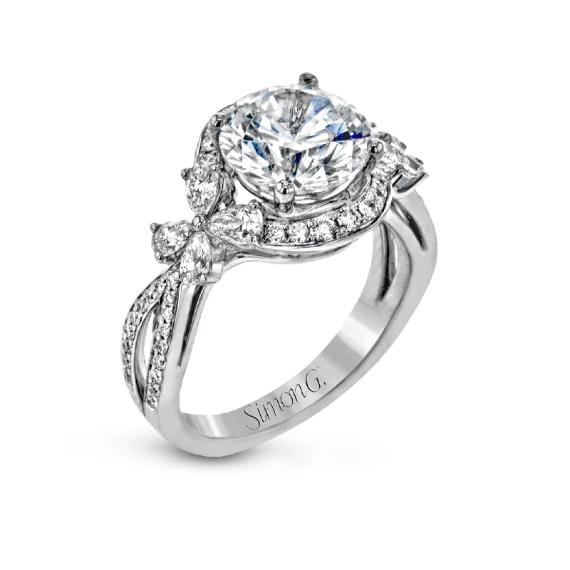 14k engagement rings -Round-cut Halo Engagement Ring in 18k Gold with Diamonds