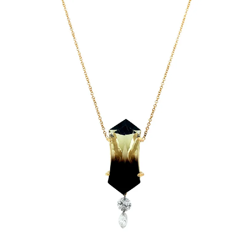 women personalized necklaces -Smoky Quartz & Diamond Necklace- "Harmonious Brilliance"