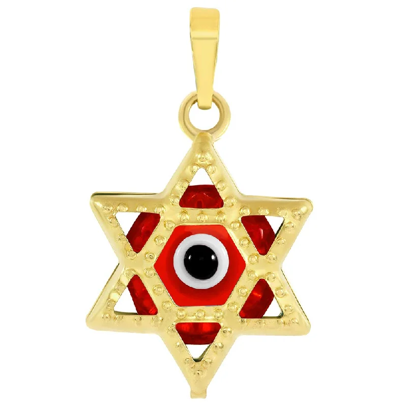 women heart-shaped necklaces -14k Gold Small Red Evil Eye Star of David Charm Pendant - Yellow Gold