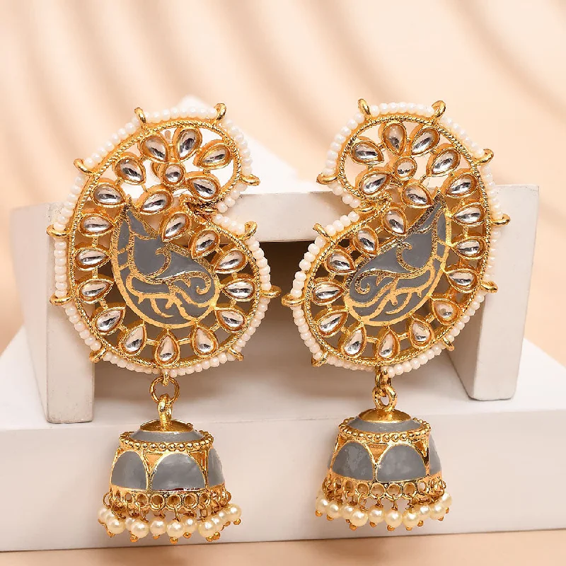 women cocktail earrings -Shagna Gold Plated Kundan Stone And Meenakari Jhumki Earrings