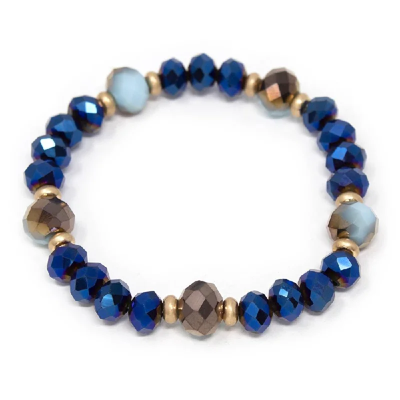 women cuff bracelet sets -Glass Bead Stretch Bracelet Blue