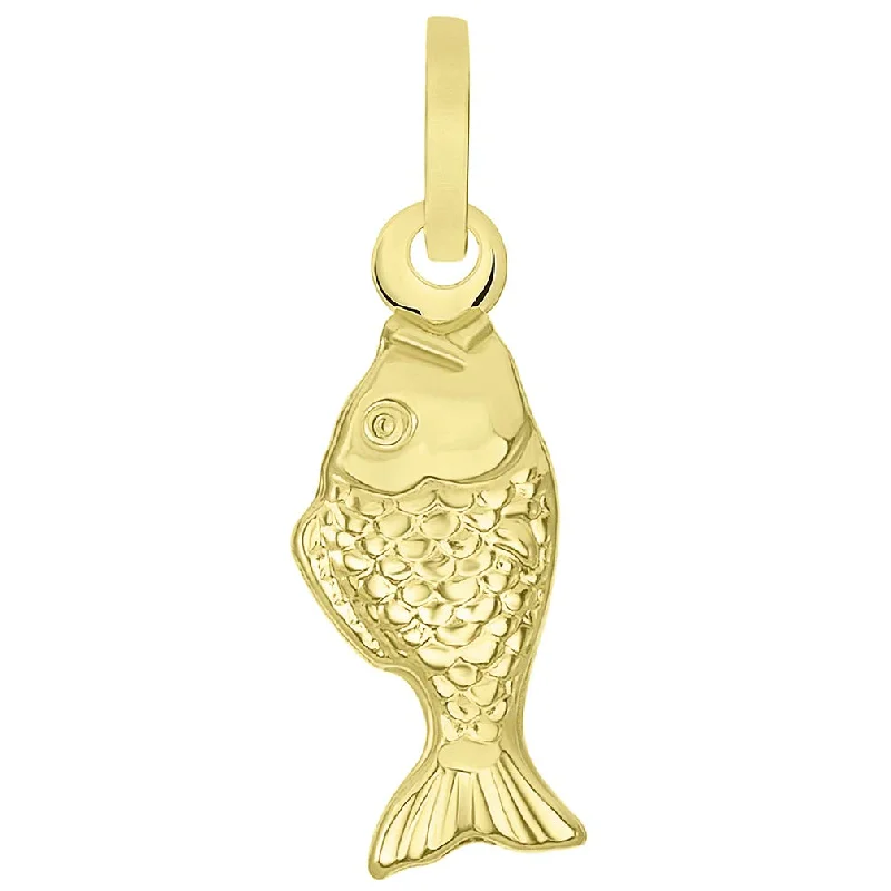 women heart pendant necklaces -14k Yellow Gold 3D Small Fish Charm Pendant