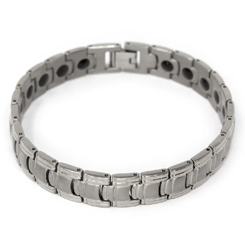 women stackable bracelets -Men's Stainless Steel Link Bracelet with Magnet