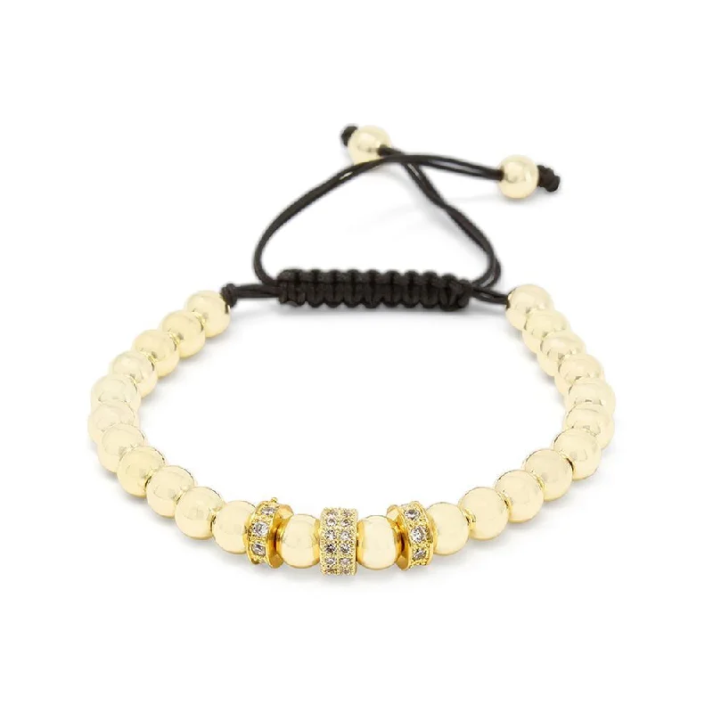 women statement bracelets -Stainless Steel Beaded Adjustable Bracelet Gold Plated