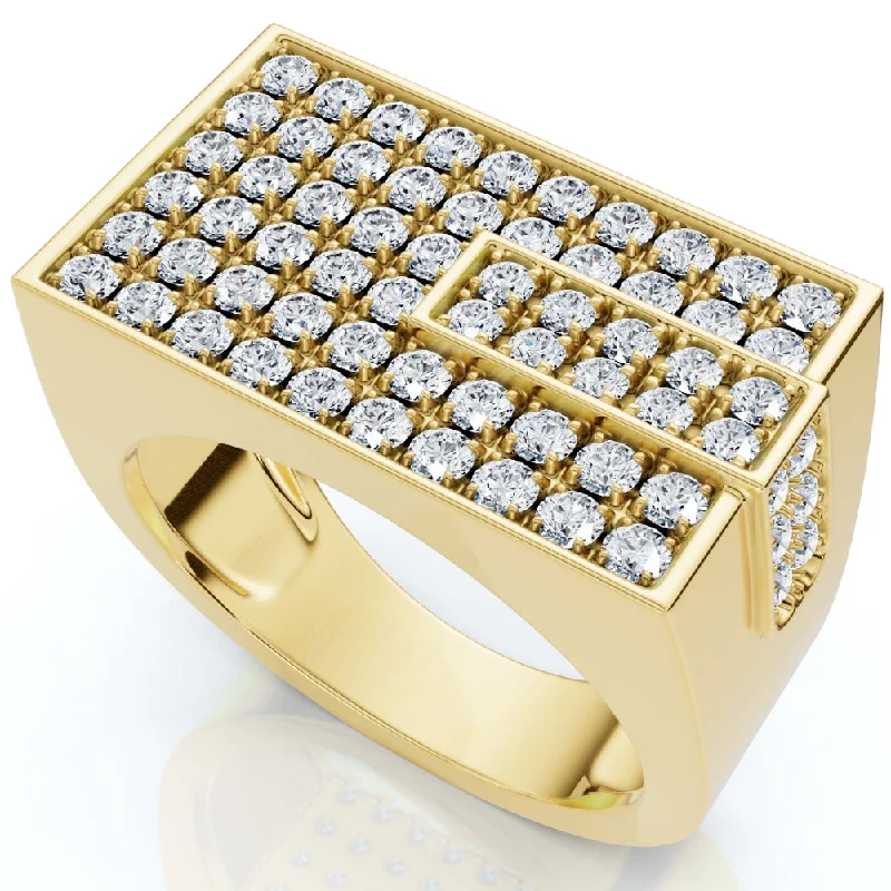 custom engraved engagement rings -Men's 1CT Diamond Rectangle Cluster Ring 10k Yellow Gold