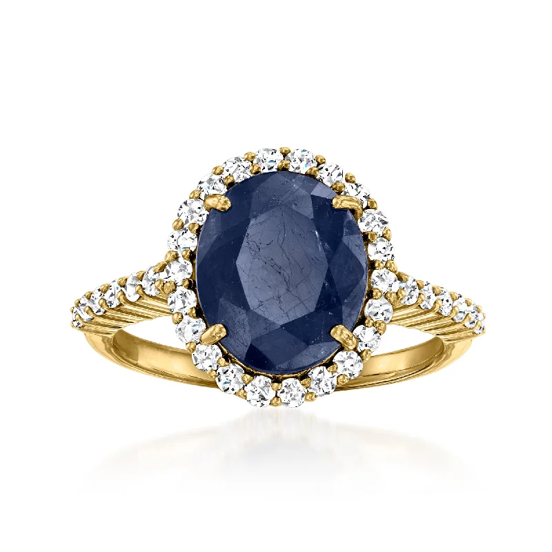 men engagement rings -Ross-Simons Sapphire and . Diamond Ring in 18kt Yellow Gold