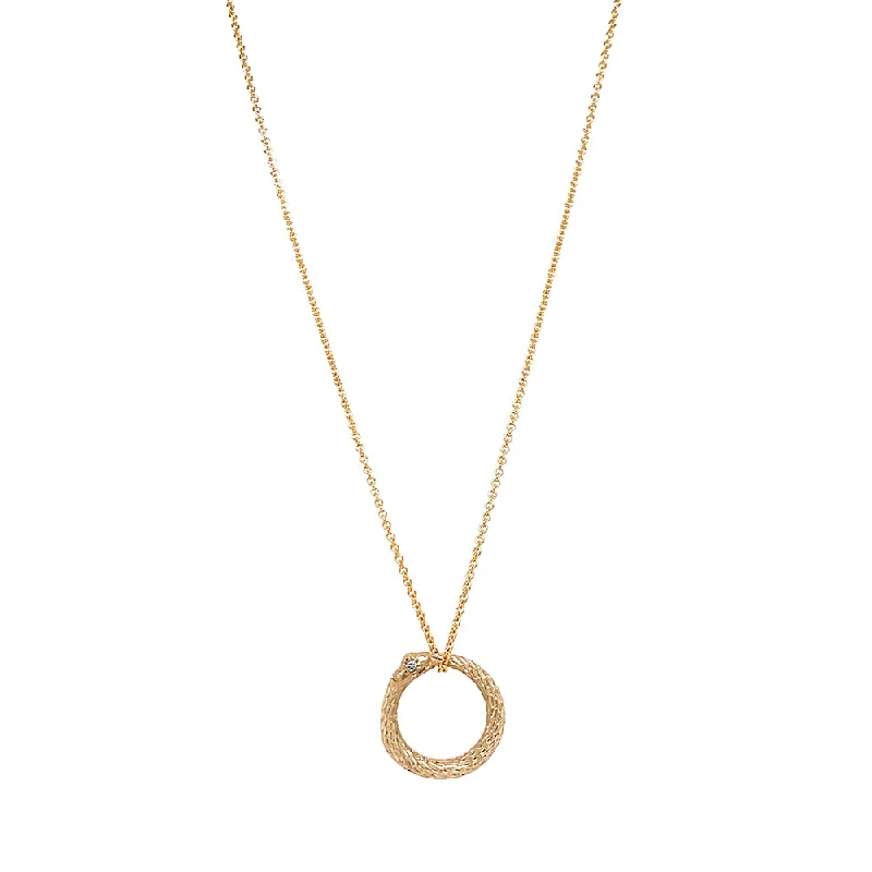 women adjustable necklaces -Ouroboros Diamond & Yellow Gold Pendant - "Eternal Cycle"