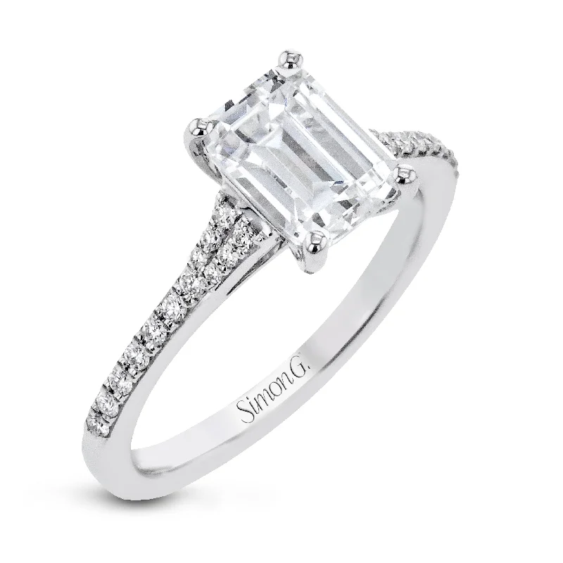 custom engraved engagement rings -Emerald-Cut Engagement Ring In 18k Gold With Diamonds