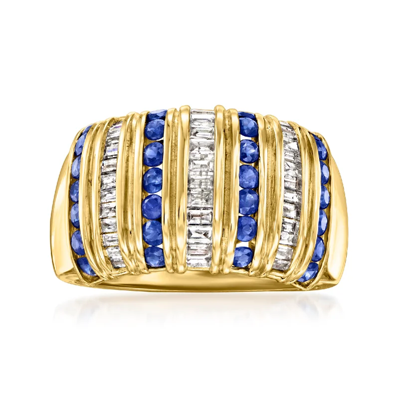 platinum engagement rings -Ross-Simons Sapphire and . Diamond Striped Ring in 14kt Yellow Gold