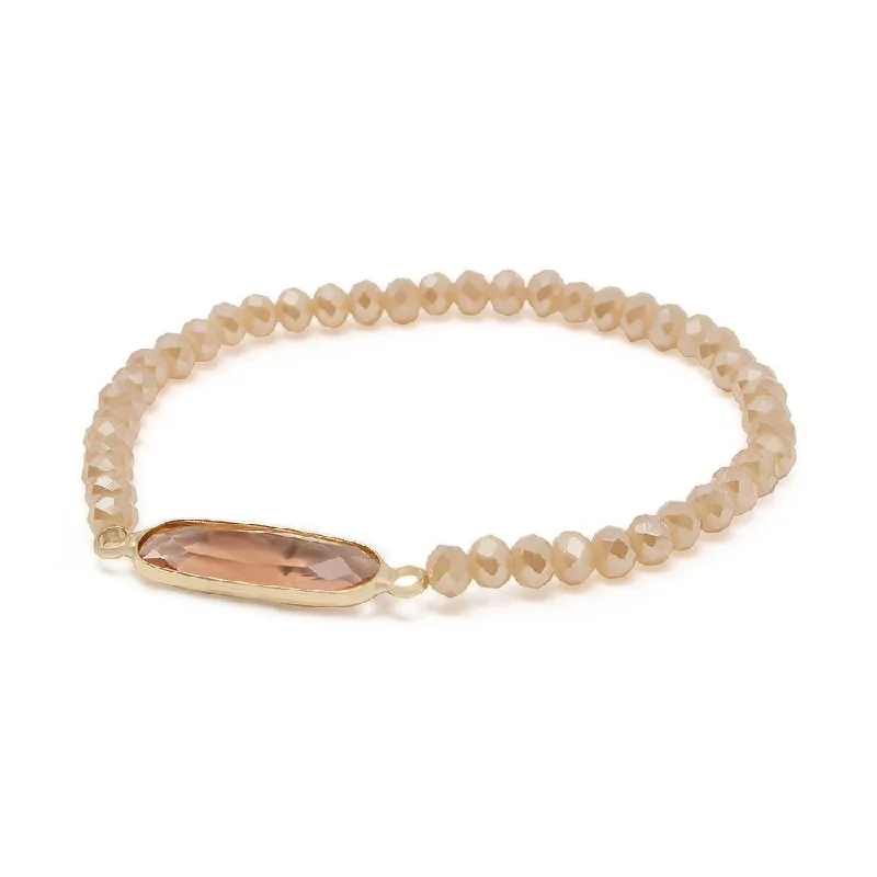 women infinity bracelets -Beaded Stretch Bracelet Faceted Stone Peach