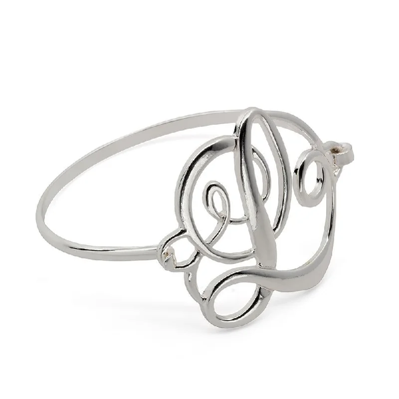 women silver bangles -Wire Bracelet Initital L