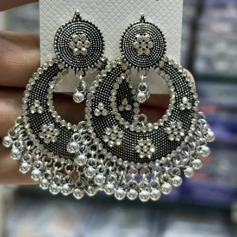 women heart-shaped earrings -Manisha Jewellery Oxidised Plated Austrian Stone And Ghungroo Dangler Earrings