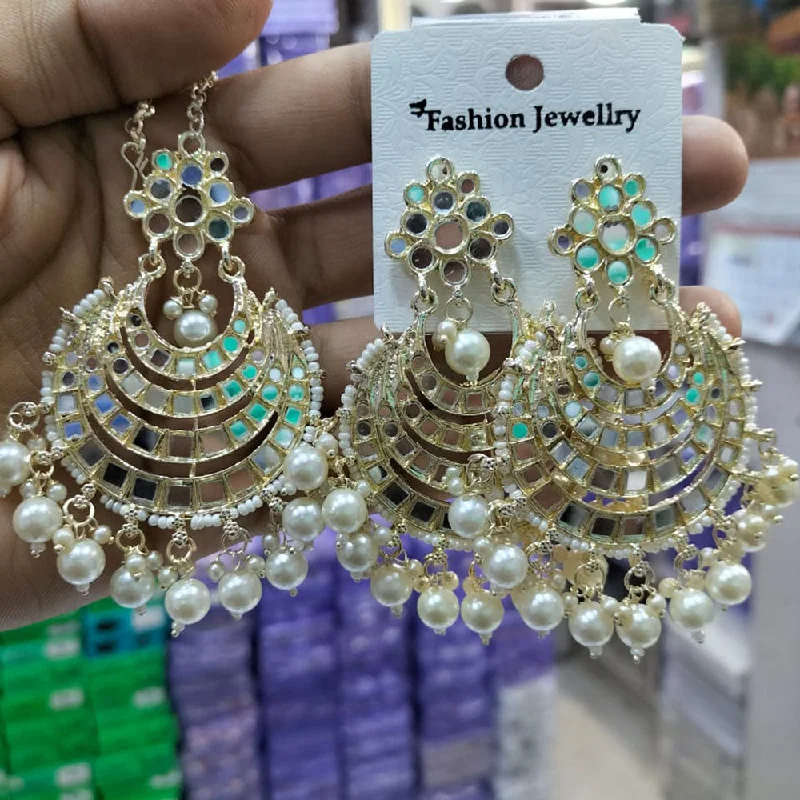 women turquoise earrings -Manisha Jewellery Gold Plated Mirror Work Earrings Maangtikka