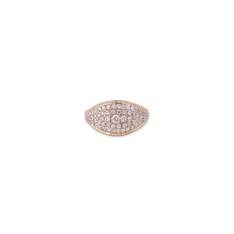 women stack rings -LARGE DIAMOND CENTER PAVE FOOTBALL RING