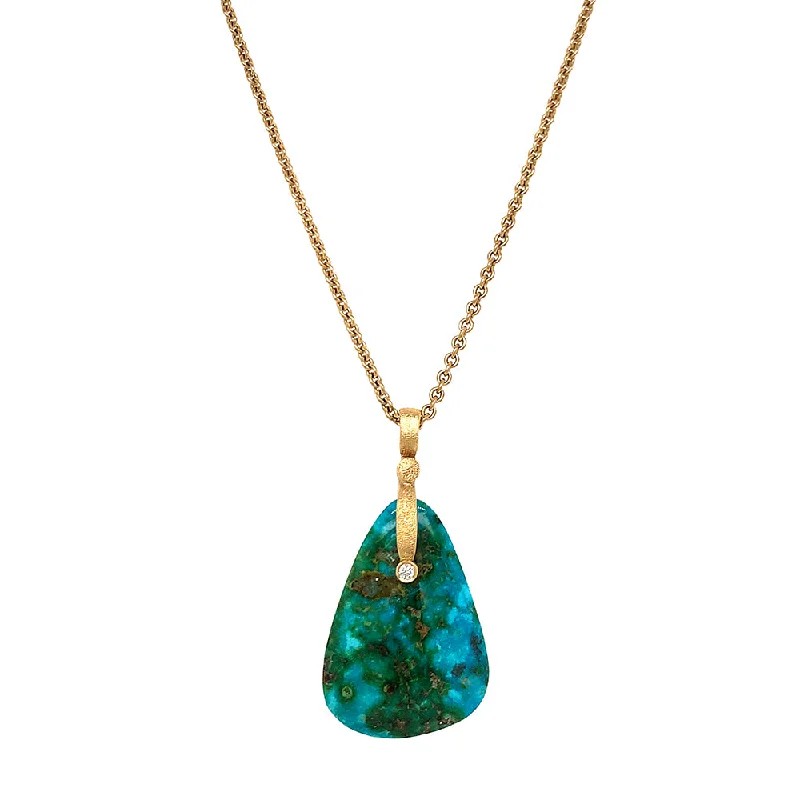 women sterling silver necklaces -Sonoran Turquoise & Yellow Gold Pendant - "Sticks & Stones"