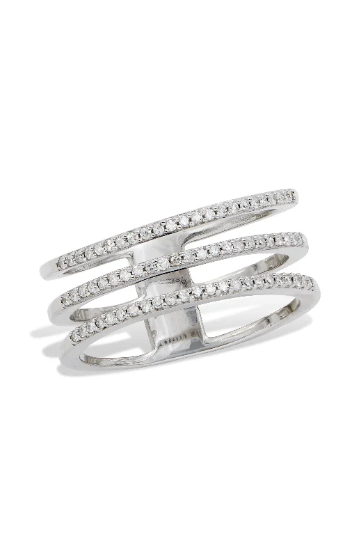 diamond halo engagement rings -.925 STERLING SILVER RHODIUM PLATE TRIPLE ROW DIAMONDS RING