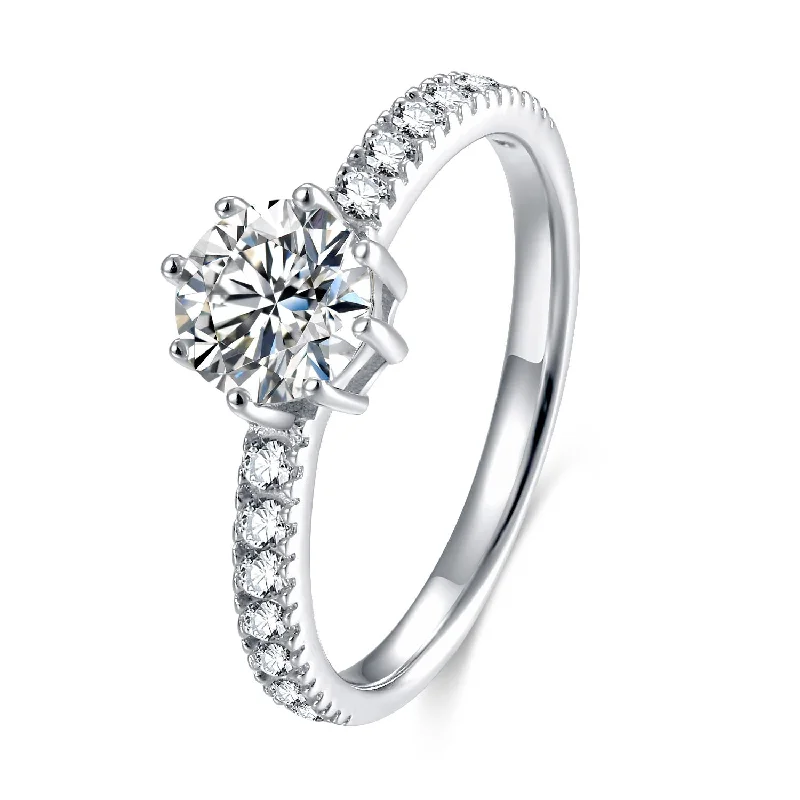 custom engagement rings with engravings -0.8 Carat Round Cut Moissanite Diamond Rings 925 Sterling Silver for Engagement