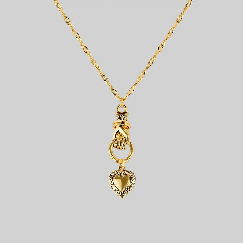 women adjustable necklaces -ALL OF ME. Hand Grasping Heart Necklace - Gold