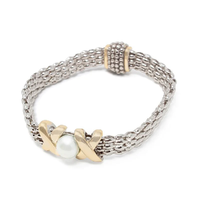 women oval bracelets -Two Tone Popcorn XPearlX Bracelet