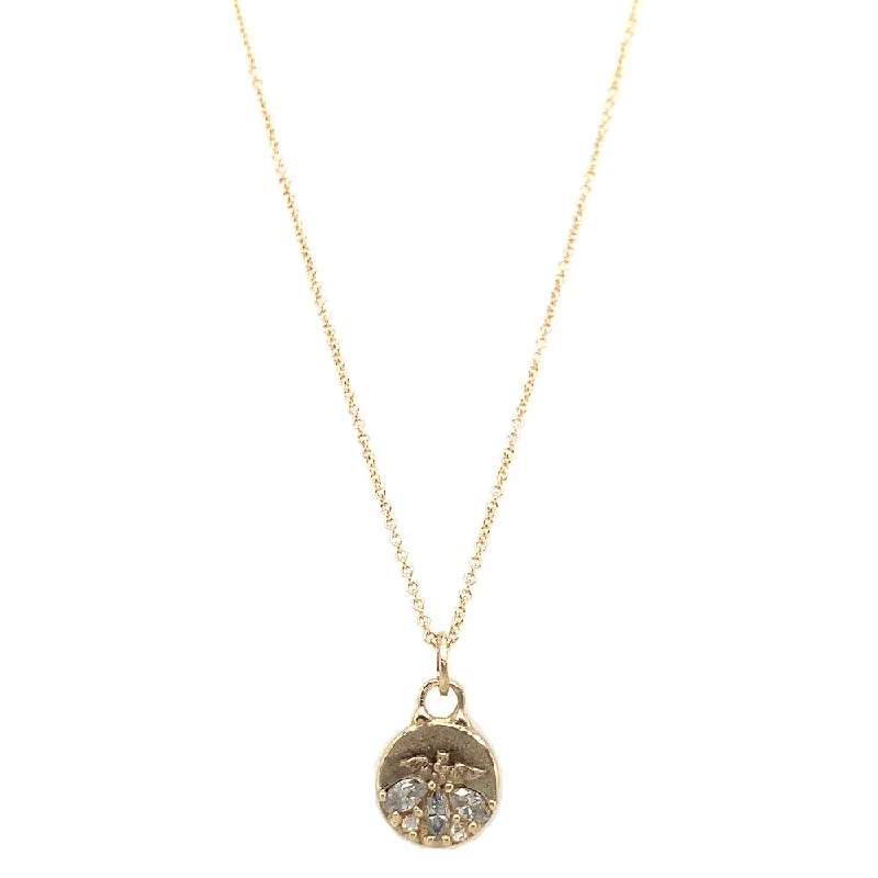 women zodiac necklaces -Salt & Pepper Diamond Pendant in Yellow Gold - "Virtues of the Solitary Bird"