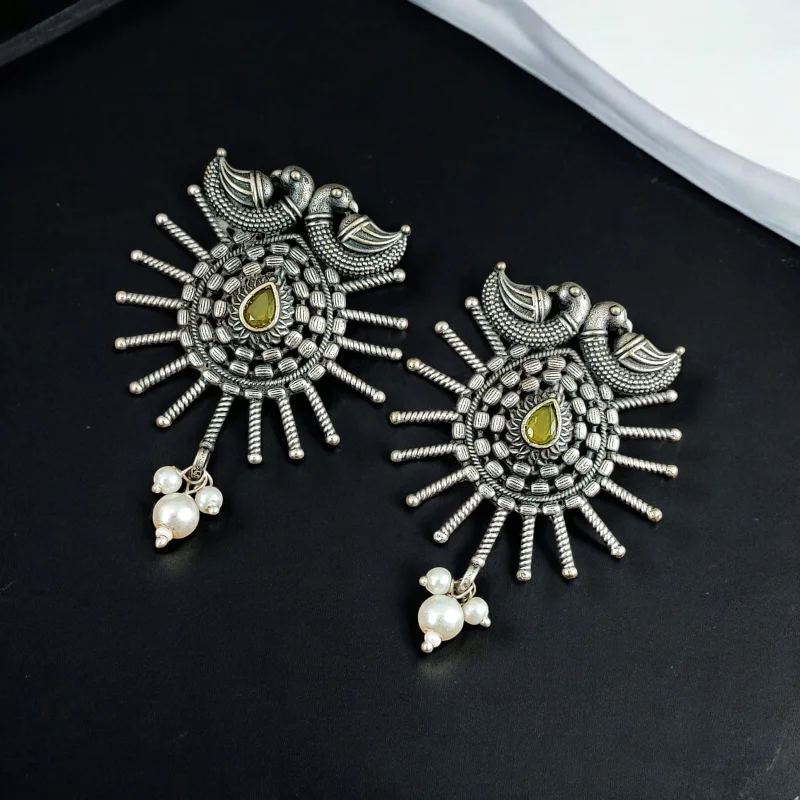 women sparkling drop earrings -Maharani Jewels Oxidised Plated Pota Stone Stud Earrings