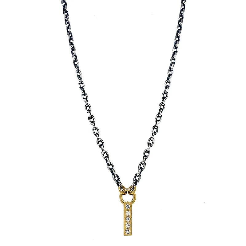 women birthstone necklaces -Sterling Silver & Gold Diamond Bar Necklace - "XSM Adam"