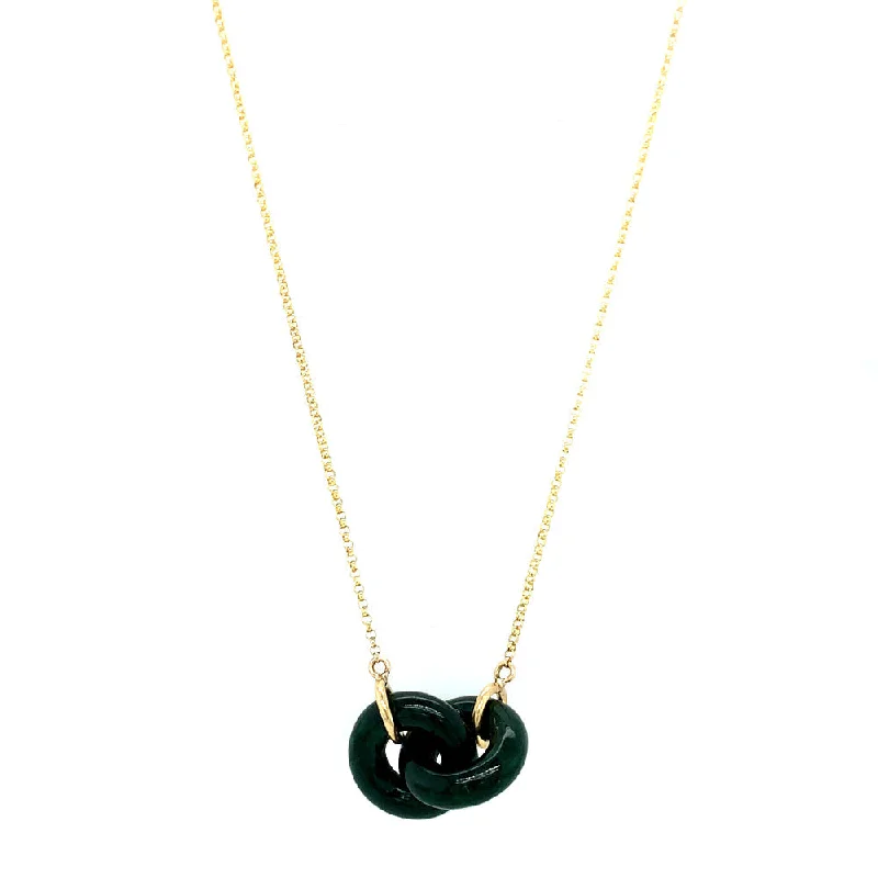 women engraved gold necklaces -Interlocking Dark Green Burmese Jadeite Necklace