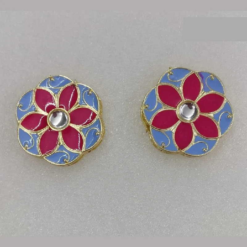 women flower earrings -Midas Touch Gold Plated Meenakari Studs Earrings