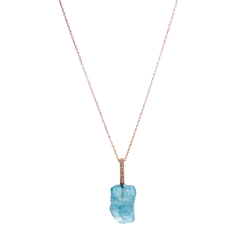 women crystal necklaces -Rough Aquamarine, Diamond, & Rose Gold Pendant - "Cascade"