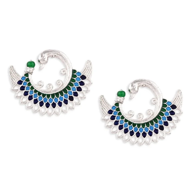 women hoop and stud earrings -Midas Touch Silver Plated Meenakari Studs Earrings