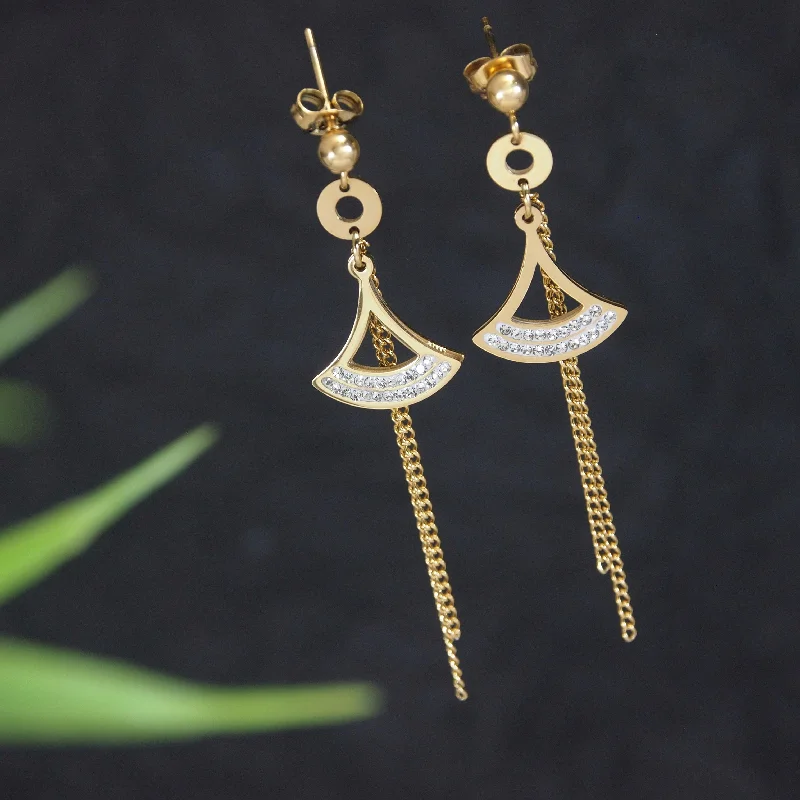 women pearl stud earrings -Tarohi Jewels Stainless Steel Tassel Enamel Fan Shaped Drop Earring - STNER 5393