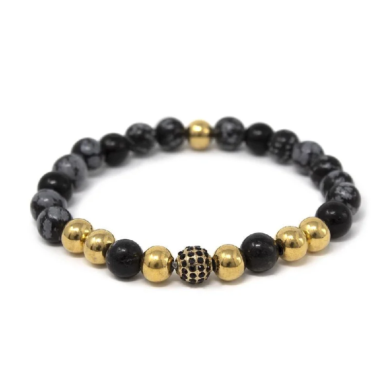 women twisted bracelets -Stainless Steel Beaded Bracelet Grey Gold