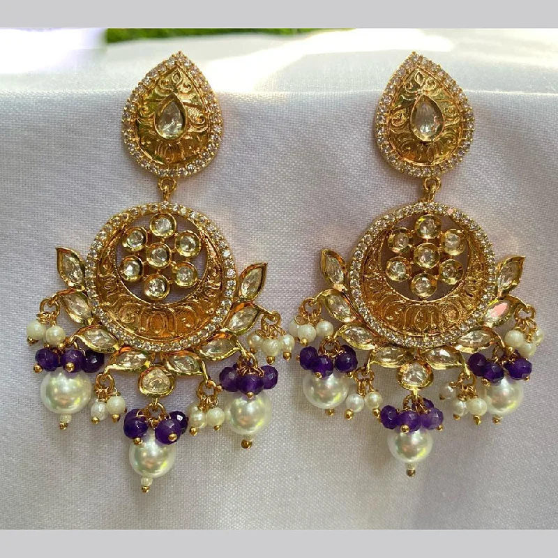 women hoop earrings -Royal Kundan Jewellery Gold Plated Crystal Stone And Beads Dangler Earrings