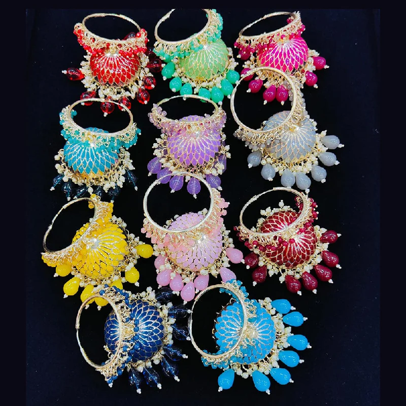 women flower earrings -Pooja Bangles Gold Plated Meenakari And Pearls Jhumki Earrings