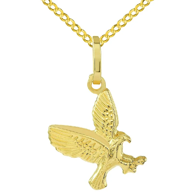 women designer necklaces -14k Yellow Gold 3-D Small Landing American Bald Eagle Charm Pendant with Curb Chain Necklace