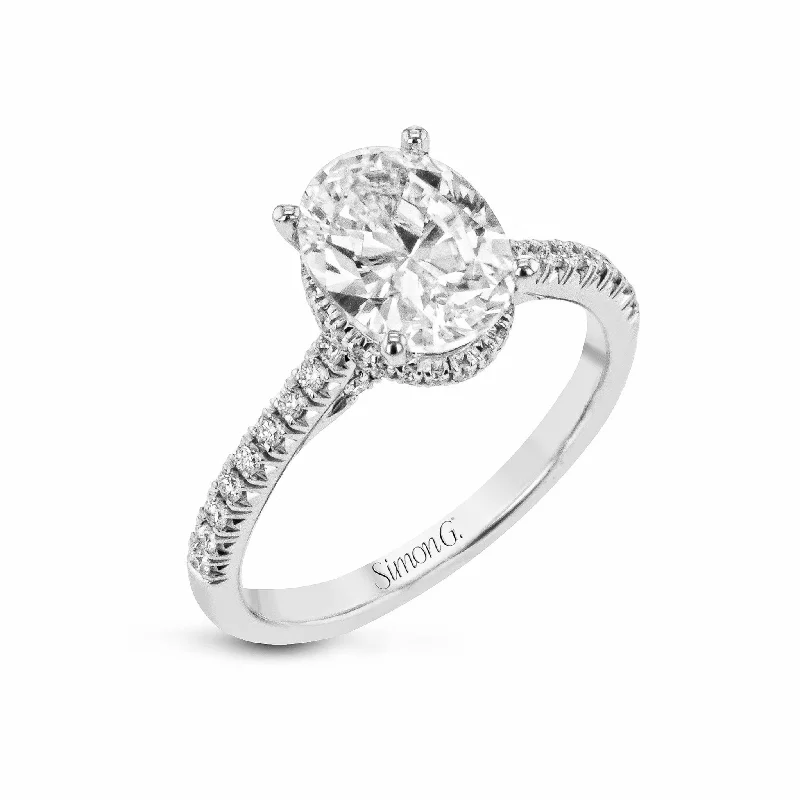 vintage-style diamond engagement rings -Oval-Cut Hidden Halo Engagement Ring In 18k Gold With Diamonds