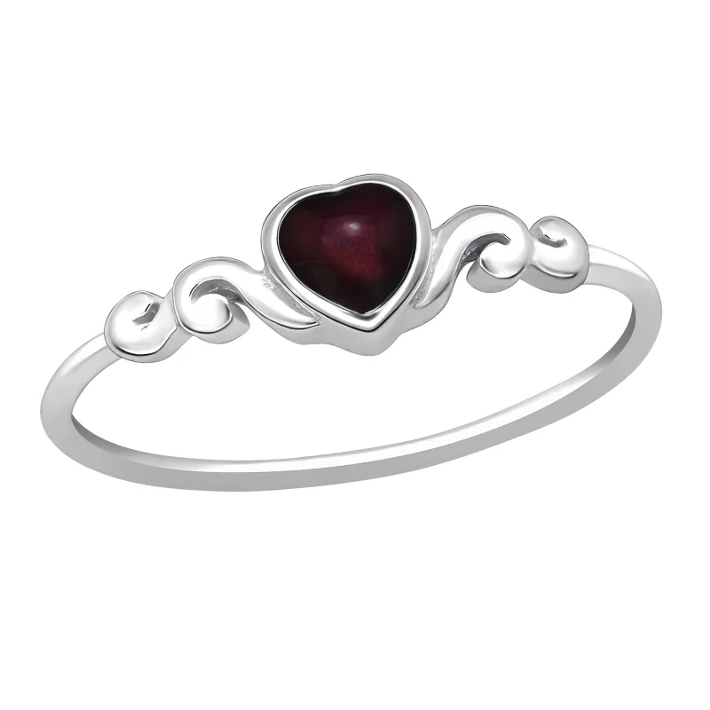 women colorful gemstone rings -Mystic Heart Mood Stone Silver Ring