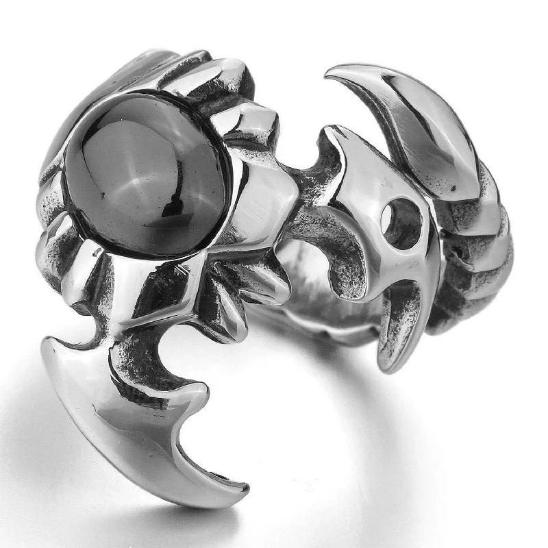 women engraved rings -Cool Stainless Steel Crystal Scorpion Ring