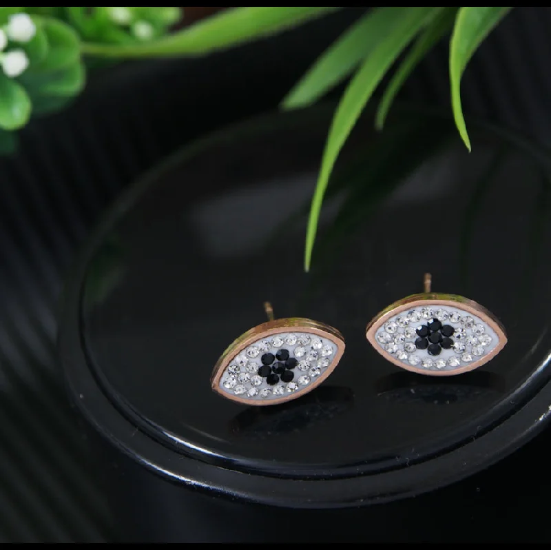 women vintage hoop earrings -Tarohi Jewels Stainless Steel Rosegold Plated Evil Eye Stud Earring- STNER 4117