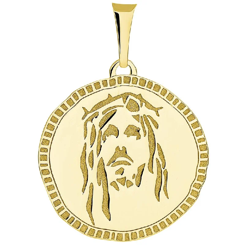 women luxurious gemstone necklaces -14k Gold Hand Engraved Face of Jesus Christ Medallion Pendant - Yellow Gold