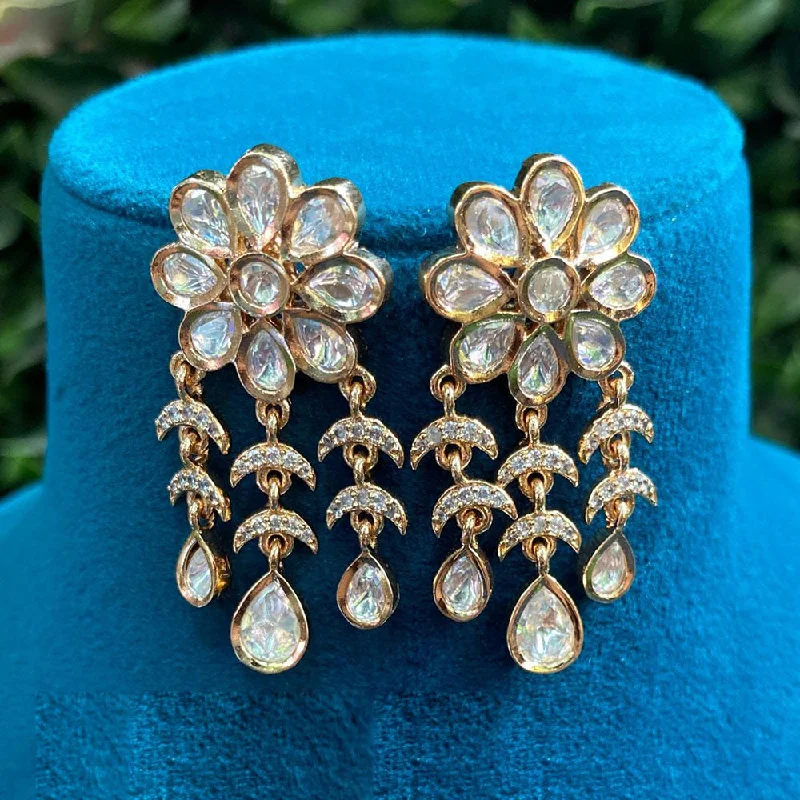 women gemstone stud earrings -Royal Kundan Jewellery Gold Plated Crystal Stone Dangler Earrings