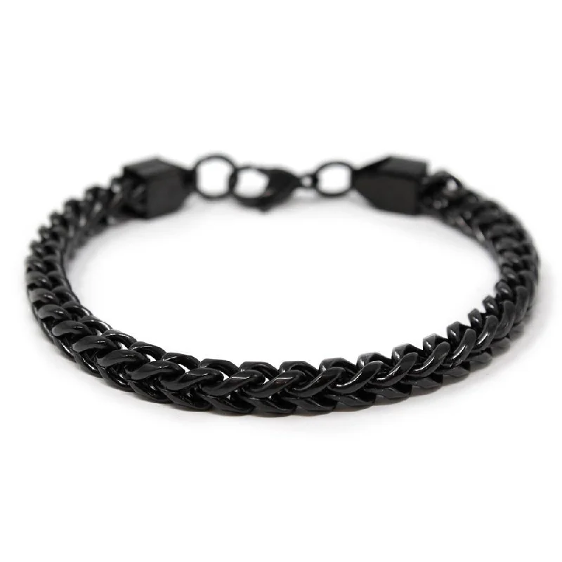 women infinity bracelets -Stainless Steel Black Ion Plated Rounded Franco Chain Bracelet